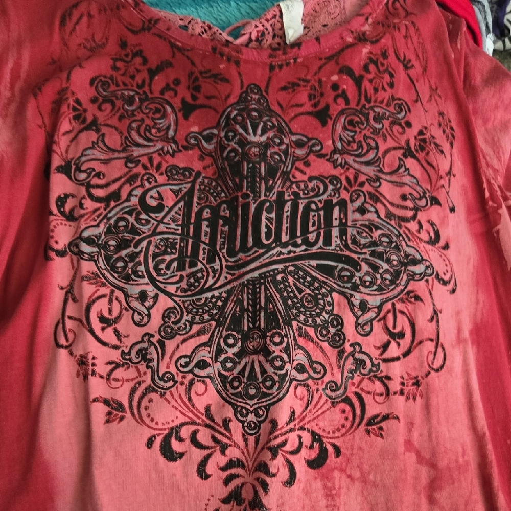 Affliction Women's Red and Black Graphic Blouse